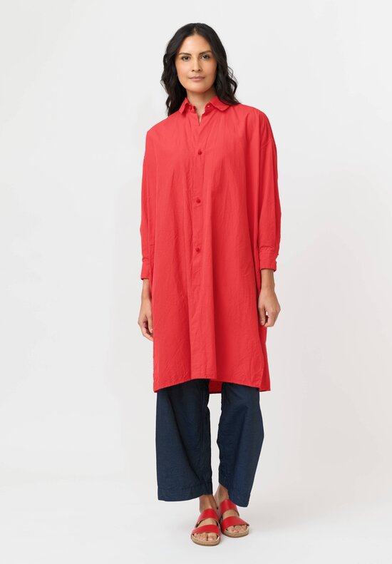 Daniela Gregis Washed Cotton Camicia Uomo Larga Media Lavata Tunic in Rosso Red