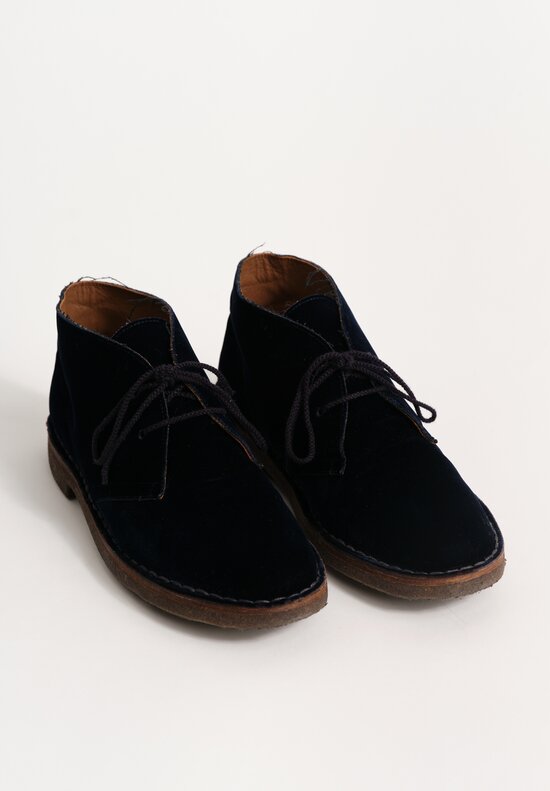 Daniela Gregis Cotton Velvet Polacchino Short Ankle Boot in Navy Blue	