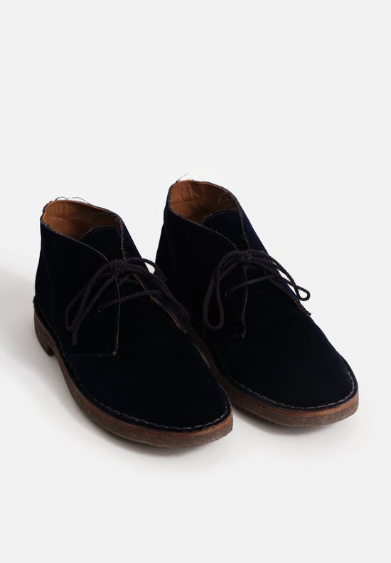 Daniela Gregis Cotton Velvet Polacchino Short Ankle Boot in Navy Blue	