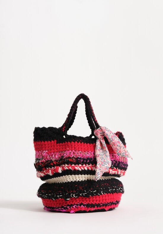 Daniela Gregis Wool Crochet Taccuino Bag in Red and Black Multi