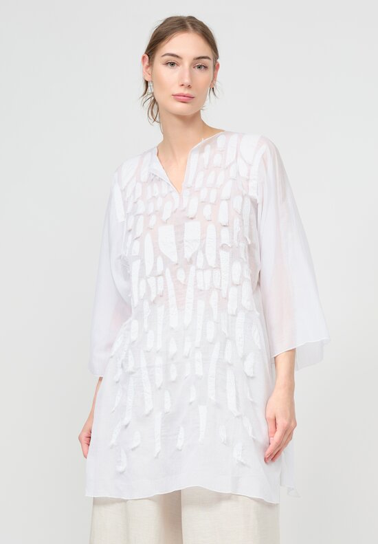 Shi Hand Embroidered Cotton Voile Tunic in White	