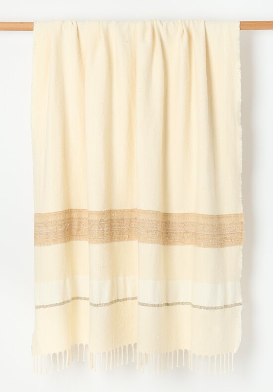 The House of Lyria Silk and Linen Striped Senja Throw in Natural & Brown