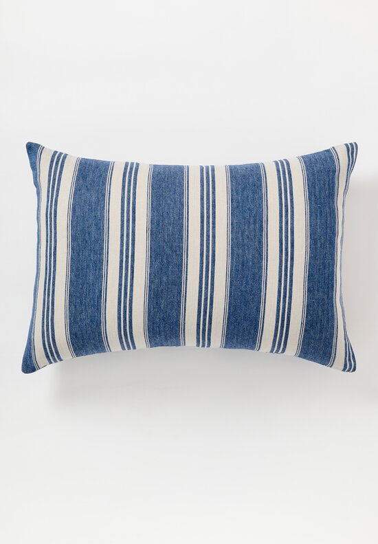 The House of Lyria Linen Striped Demococo Large Rectangle Pillow in Indigo Blue & White	