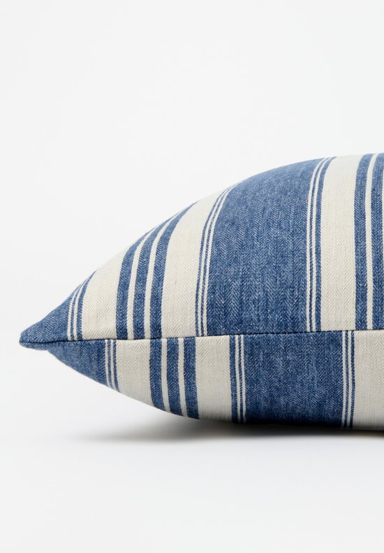 The House of Lyria Linen Striped Demococo Large Rectangle Pillow in Indigo Blue & White	