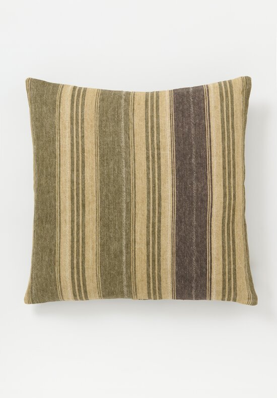The House of Lyria Striped Linen Sacrificio Square Pillow in Green, Brown & Cream