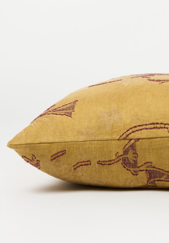 The House of Lyria Linen Floral Jacquard Bryone Square Pillow in Gold & Red