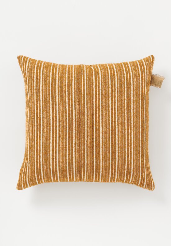 The House of Lyria Cotton Striped Sorapis Square Pillow in Camel Brown & Cream	