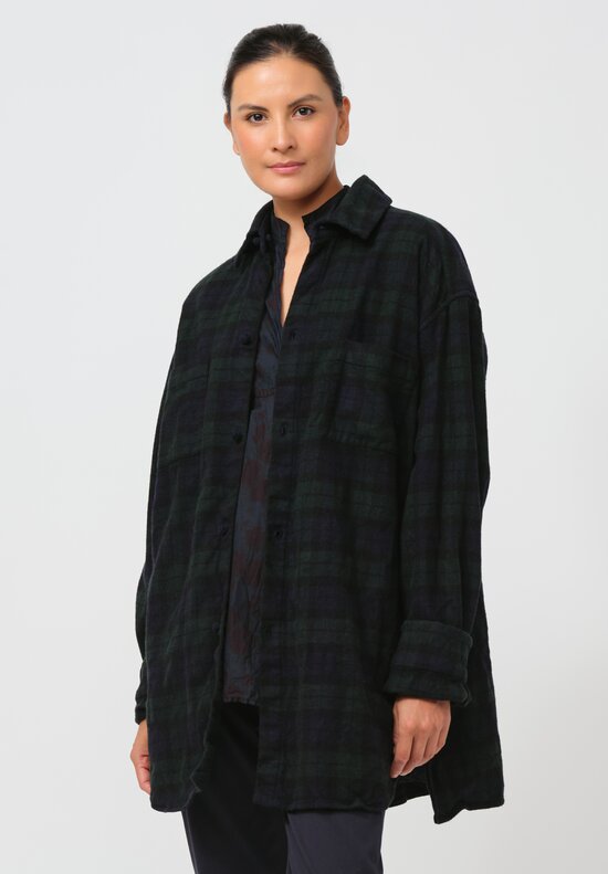 Daniela Gregis Washed Wool Camicia Uomo Taschino Shirt in Green & Black Check	