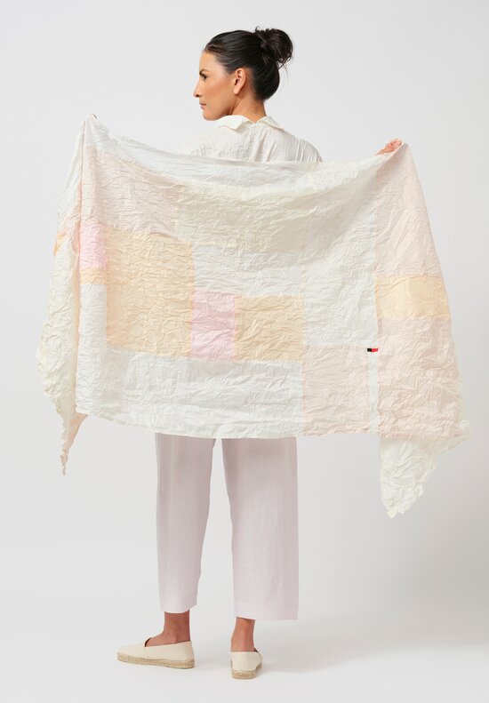 Daniela Gregis Washed Silk Patchwork Scialle Piano Shawl in Pink, White & Peach