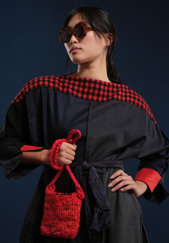 Daniela Gregis Wool & Silk Crochet Diario Bag in Red and Pink Multi	
