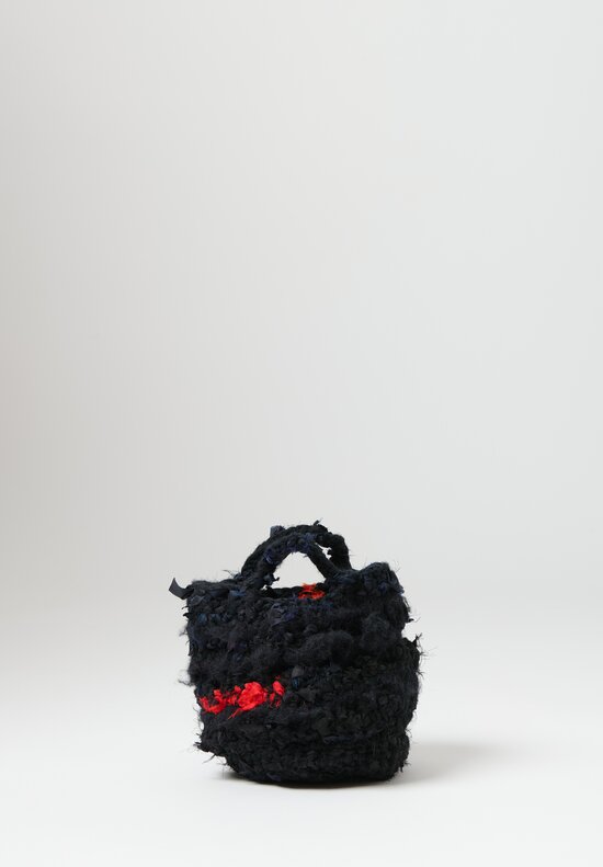 Daniela Gregis Wool & Silk Crochet Violino Bag in Nero Black and Blue	