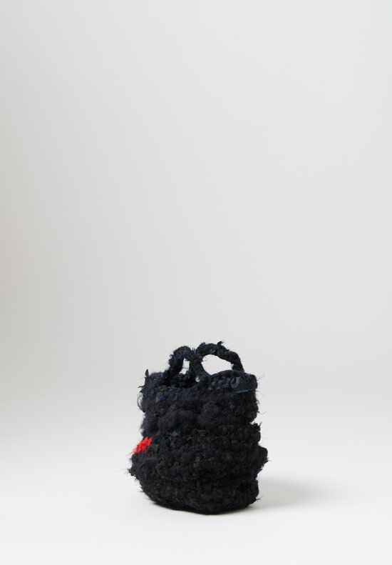 Daniela Gregis Wool & Silk Crochet Violino Bag in Nero Black and Blue	