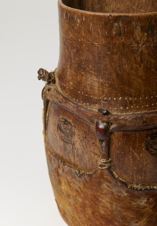 Antique and Vintage Medium Hand-Carved Turkana Honey Pot with Leather Details I	