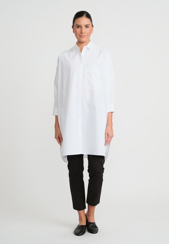 Jil Sander Cotton Poplin Shirt with Embroidered Monogram in Optic White	