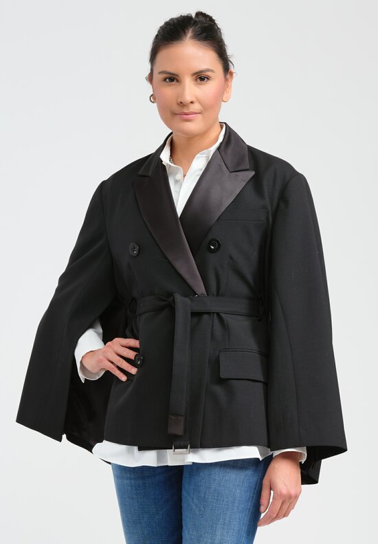 Sacai Double Breasted Suiting Cape in Black