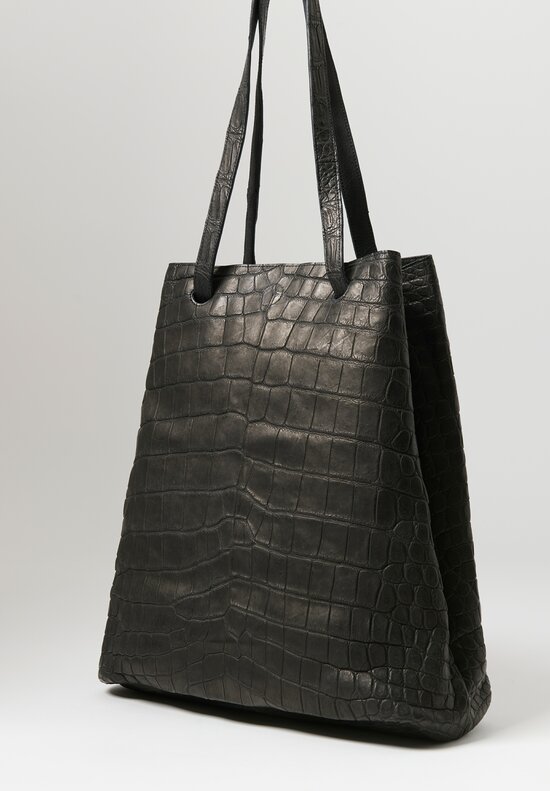 Christian Peau Large Crocodile Leather Tote in Black	