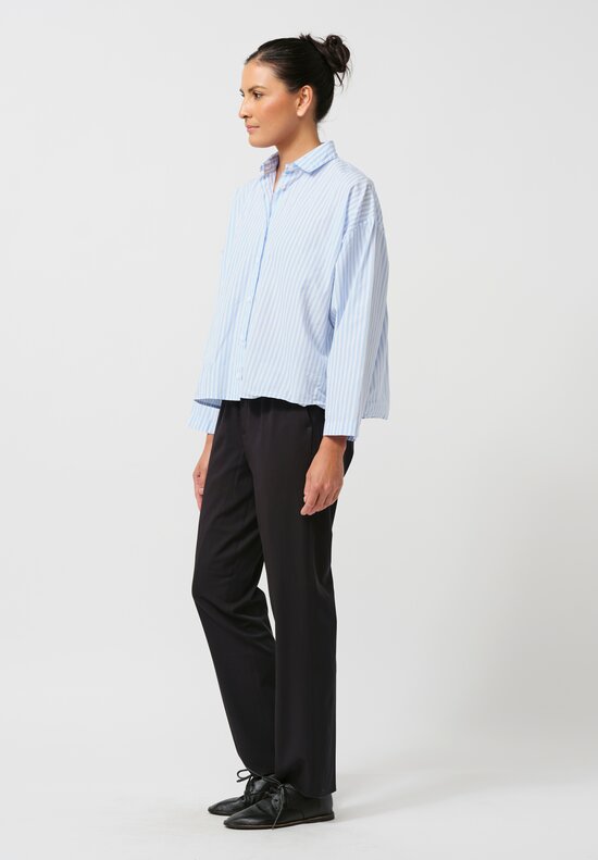 Bergfabel Washed Cotton Poplin Short Overshirt in Stripe Blue	