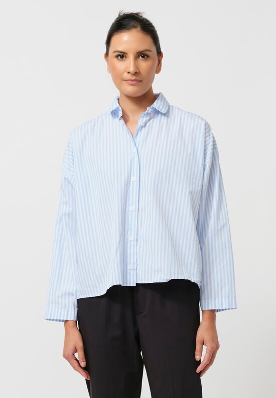 Bergfabel Washed Cotton Poplin Short Overshirt in Stripe Blue	