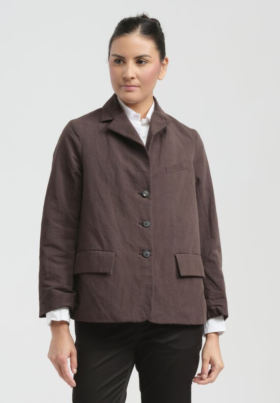 Bergfabel Washed Paper Cotton & Linen Farmer Jacket in Chocolate