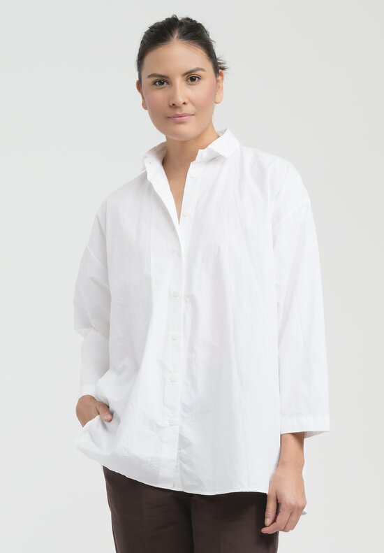 Bergfabel Washed Cotton Poplin Overshirt in White