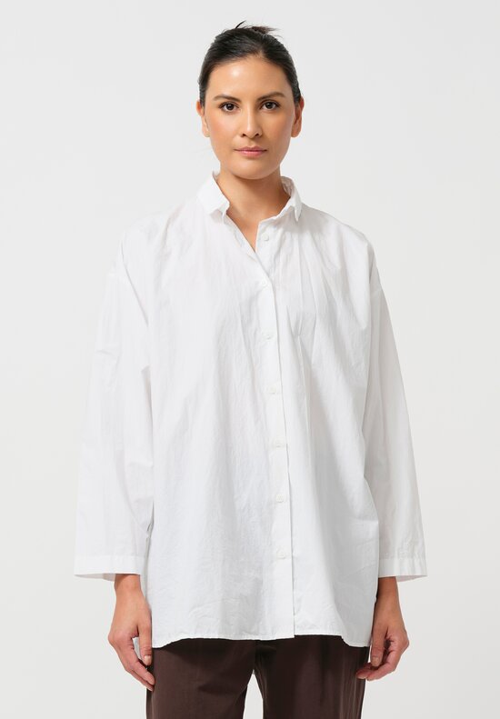 Bergfabel Washed Cotton Poplin Overshirt in White	