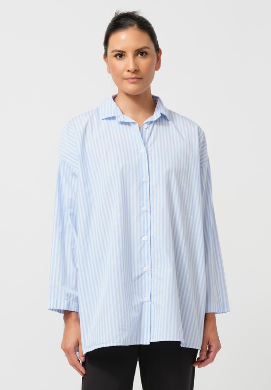 Bergfabel Washed Cotton Poplin Overshirt in Light Blue Stripes