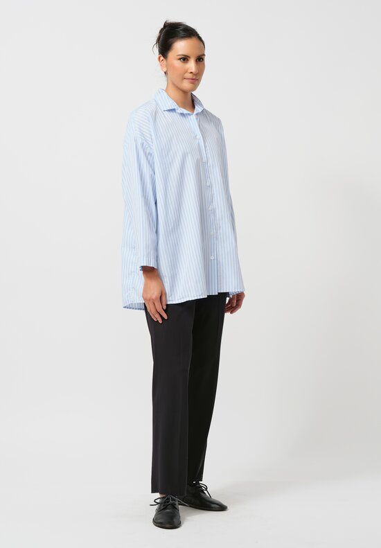 Bergfabel Washed Cotton Poplin Overshirt in Light Blue Stripes	