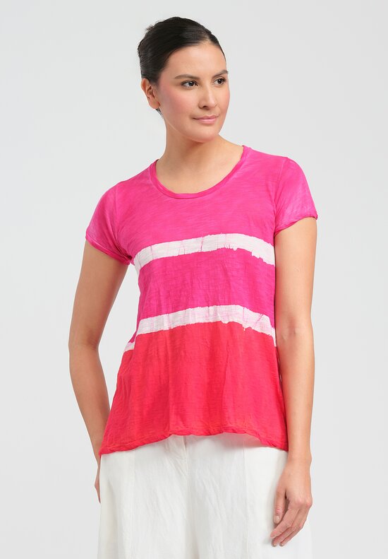 Gilda Midani Pattern Dyed Short Sleeve Monoprix Tee in Fiesta Pink & White Stripes 