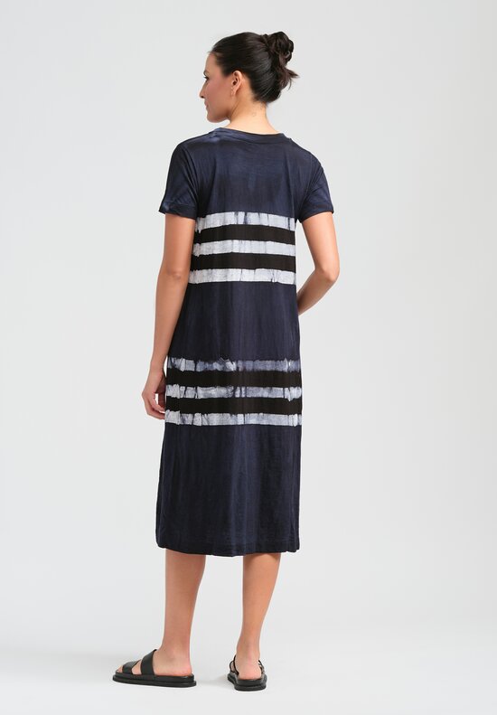 Gilda Midani Pattern Dyed Short Sleeve Maria Dress in Dress Blue, Black & White Stripes