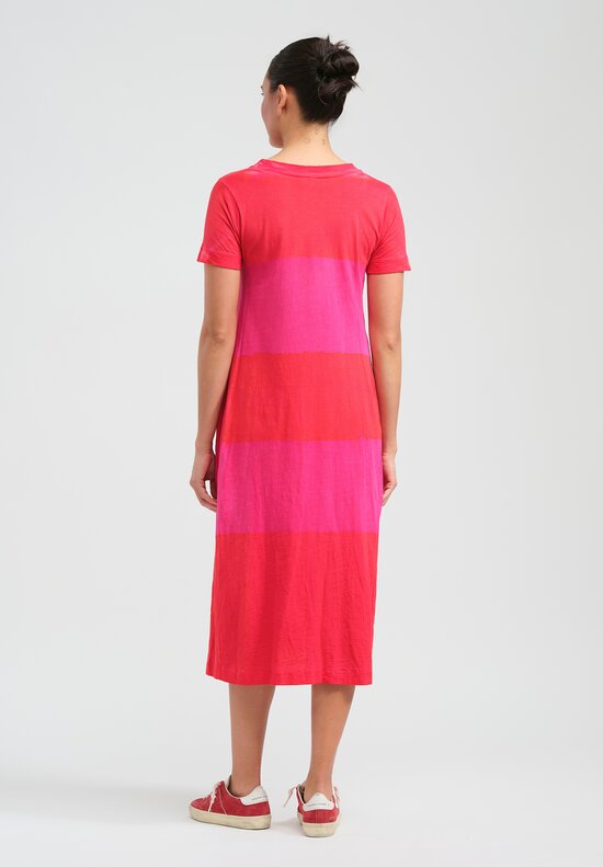 Gilda Midani Pattern Dyed Short Sleeve Maria Dress in Sangrenta Red & Pink Stripes