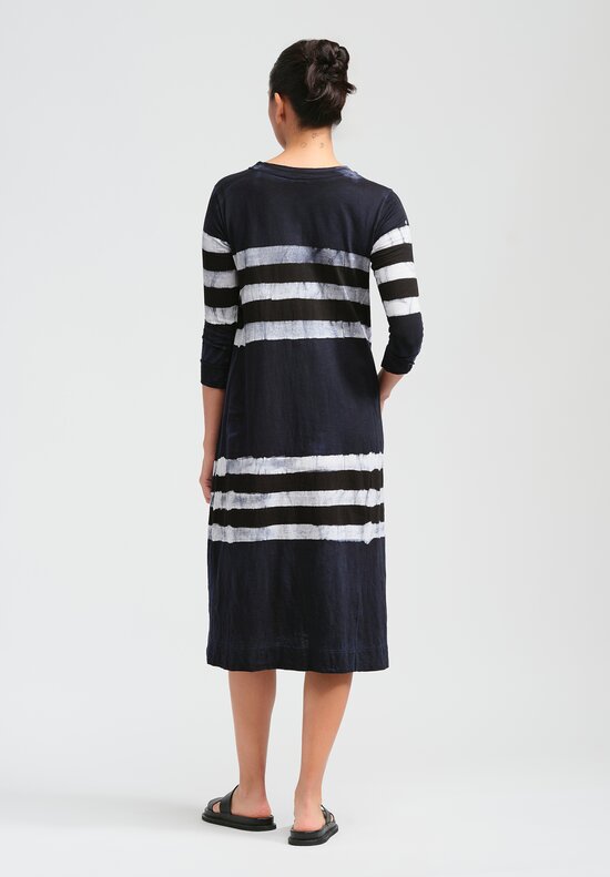 Gilda Midani Pattern Dyed Three-Quarter Sleeve Maria Dress in Dress Blue, Black & White Stripes