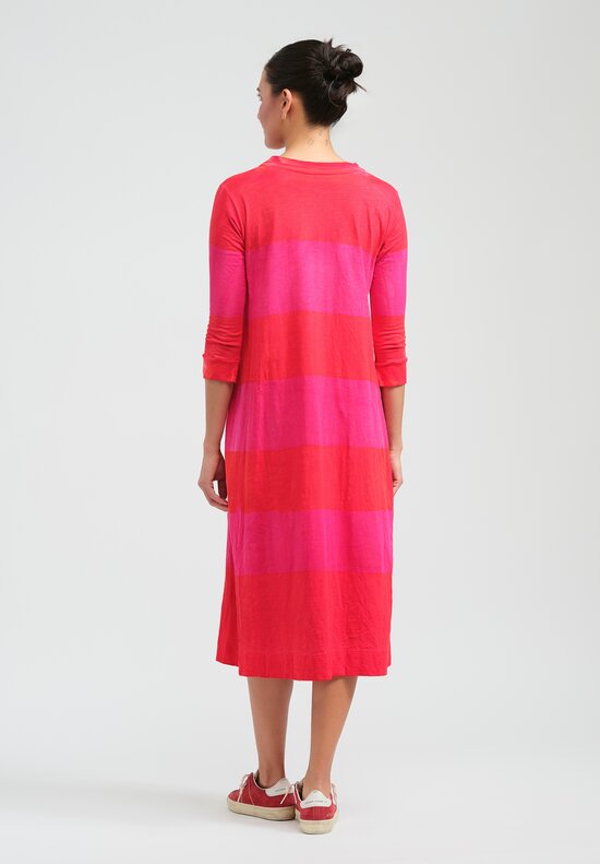 Gilda Midani Pattern Dyed Three-Quarter Sleeve Maria Dress in Sangrenta Red & Pink Stripes 