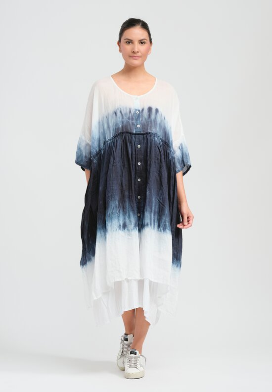 Gilda Midani Pattern Dyed Linen Overdress in Deep Dive Blue
