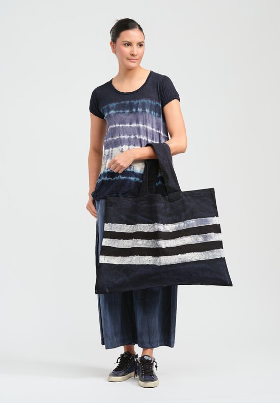 Gilda Midani Cotton Canvas Tote Bag in Dress Blue, Black & White Stripes
