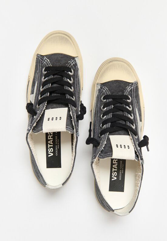 Golden Goose Embroidered V-Star Sneakers in Black & Ice Grey Star