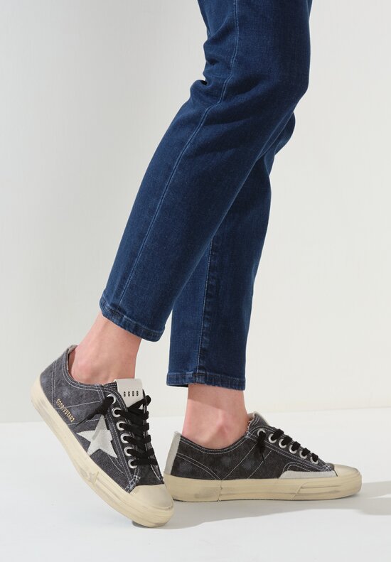 Golden Goose Embroidered V-Star Sneakers in Black & Ice Grey Star