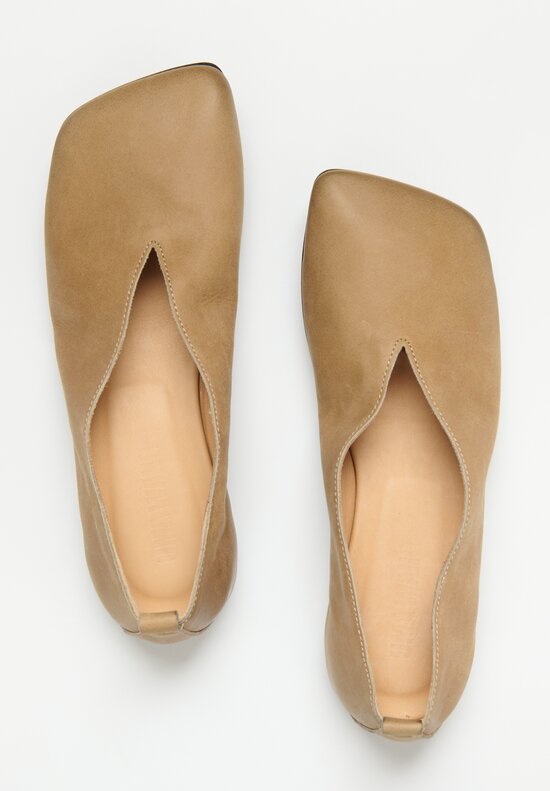 Uma Wang Leather Stone Ballet Shoes in Mustard Brown