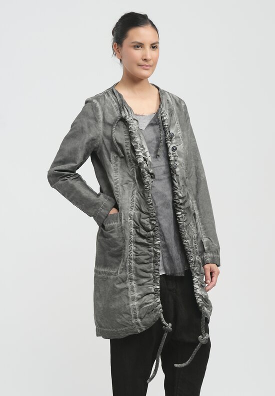 Rundholz Cotton & Linen Crinkled Split Coat in Coal Cloud Grey	