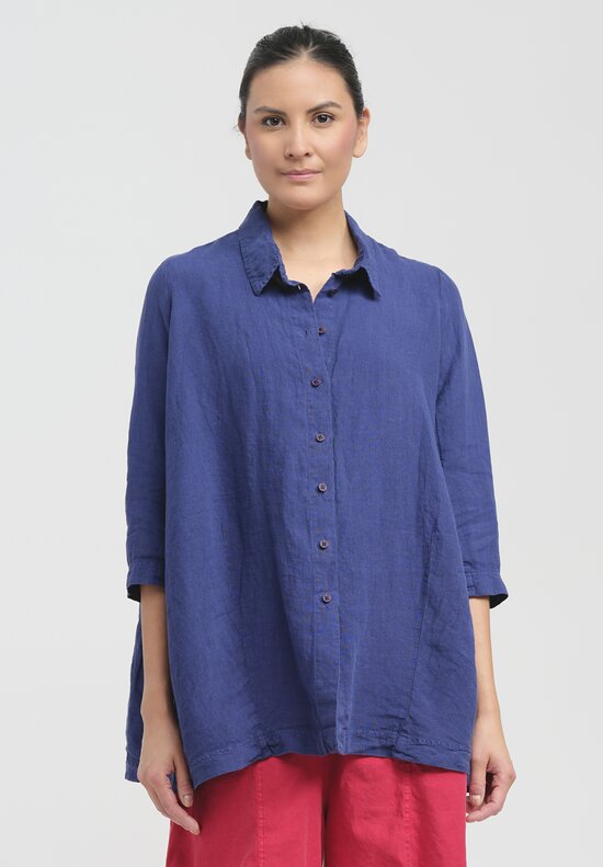 Rundholz Black Label Oversized Button-Down Linen Shirt in Azur Blue	