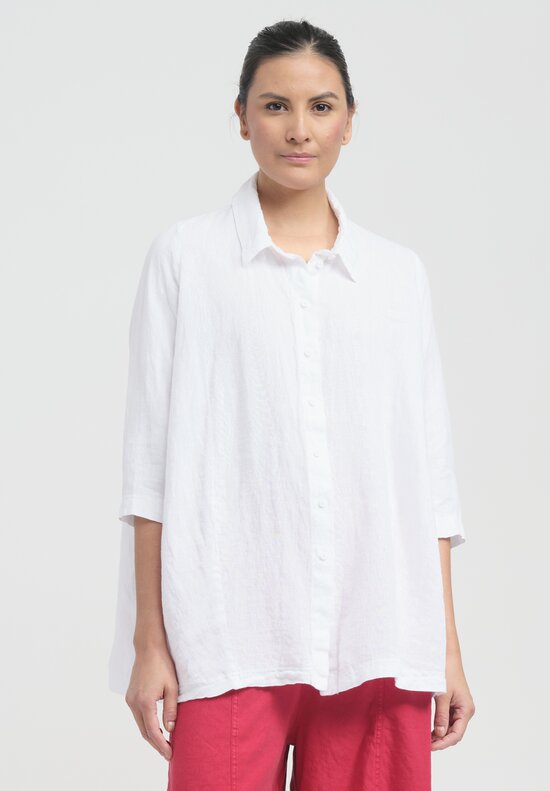 Rundholz Black Label Oversized Button-Down Linen Shirt in White	