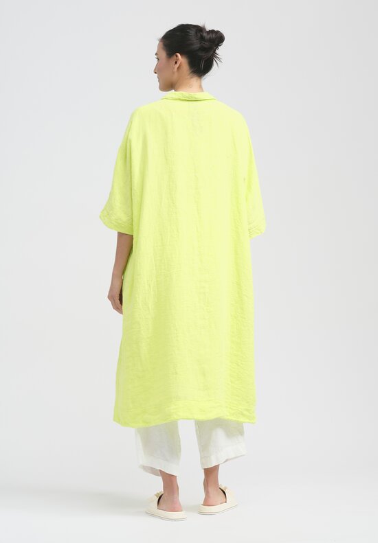 Rundholz Black Label Linen Button-Down Float Tunic in Sun Green	
