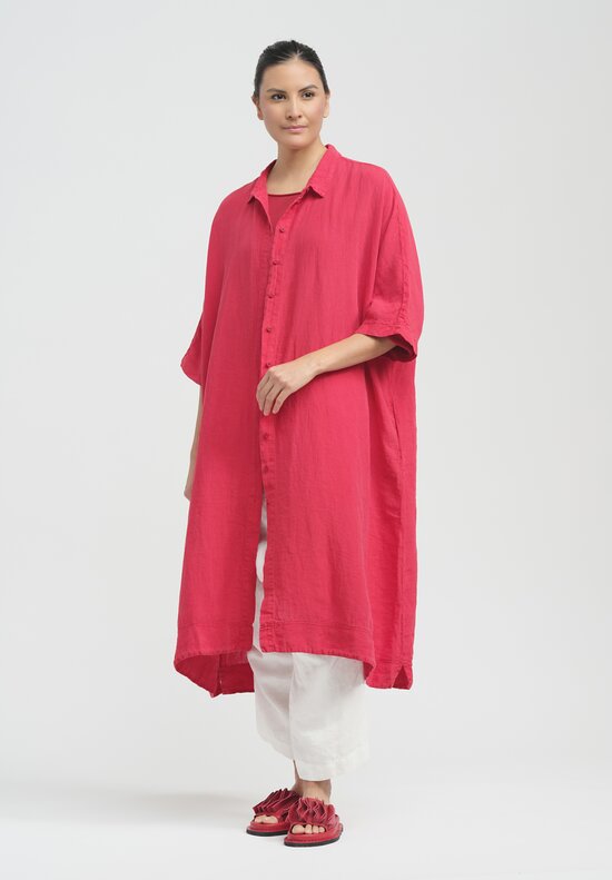 Rundholz Black Label Linen Button-Down Float Tunic in Chili Pink	