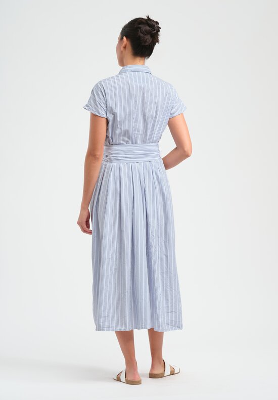 Bergfabel Washed Cotton Poplin Lena Dress in Blue Stripe	