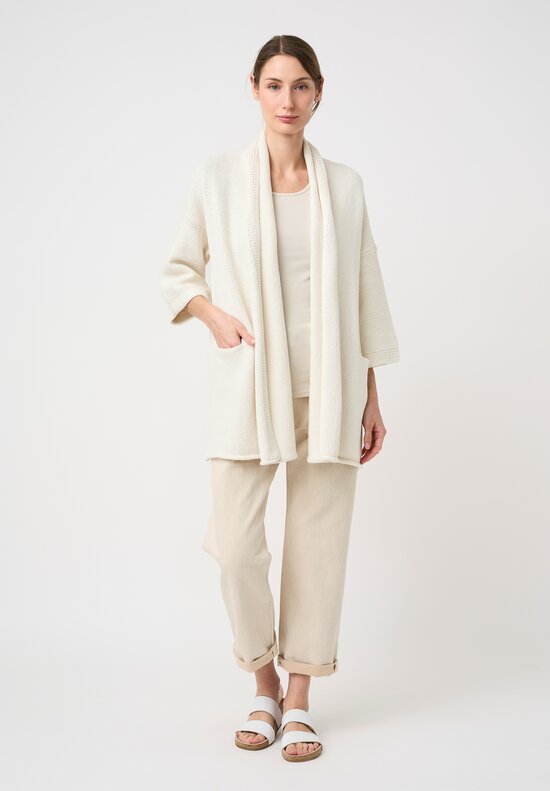 Lauren Manoogian Pima Cotton Hand-Knit Shawl Cardigan in Bone White