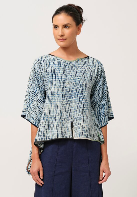 Sophie Hong Short Raw Silk Top in Indigo Shibori