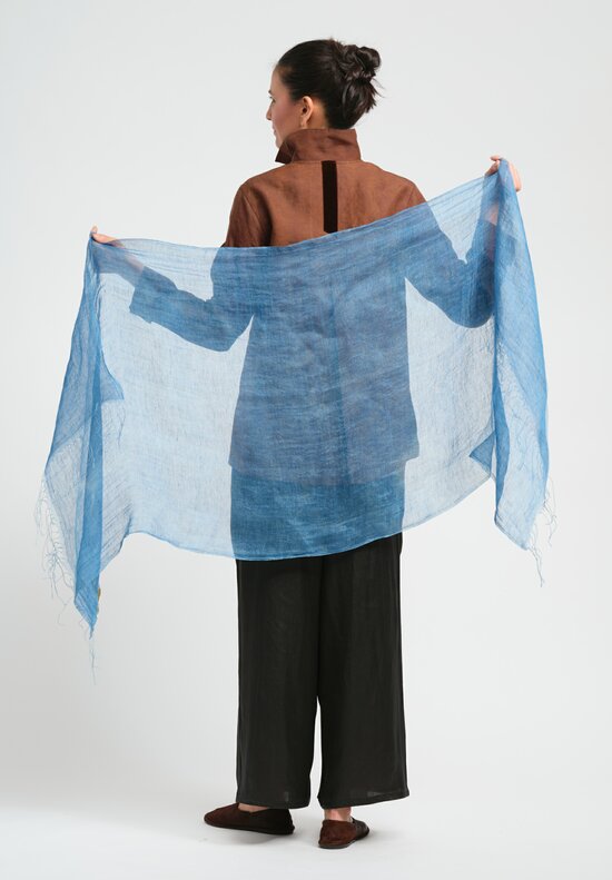 Sophie Hong Silk & Linen Cloud Scarf in Indigo Blue	