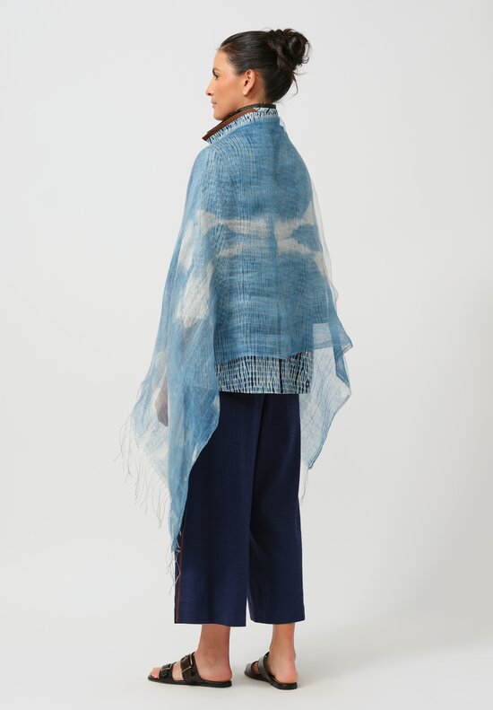 Sophie Hong Silk & Linen Cloud Scarf in Indigo Blue