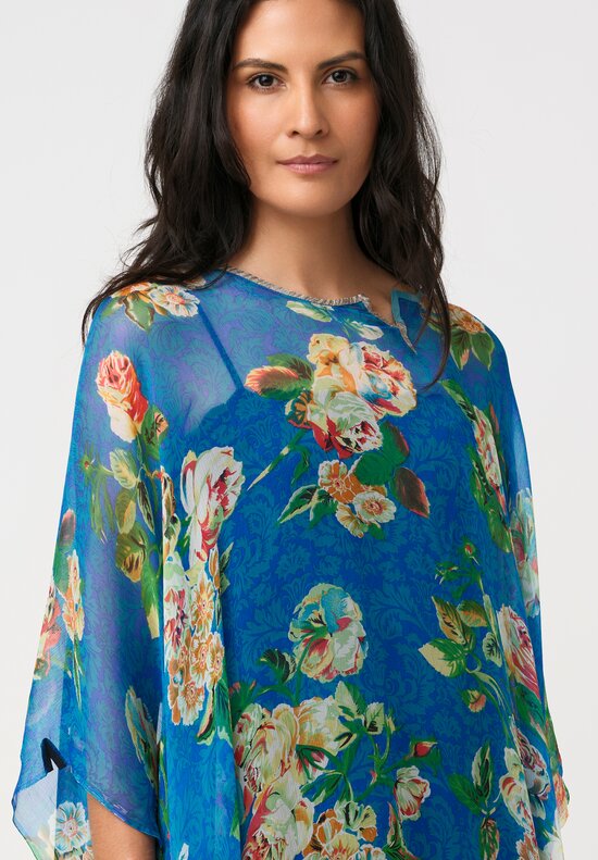 Sophie Hong Mousseline Silk Tunic in Blue Floral
