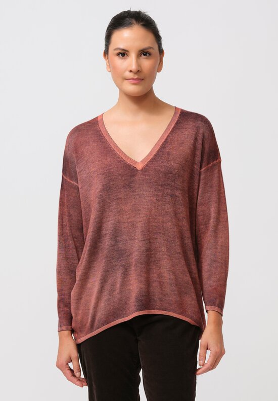 Avant Toi Cashmere & Silk Hand-Painted V-Neck Sweater in Nero Mandarancio Orange	