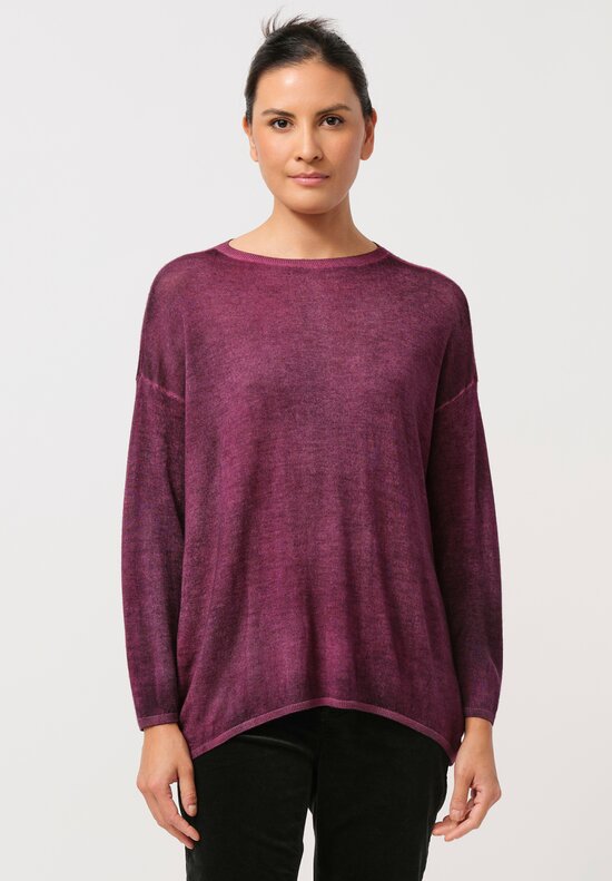 Avant Toi Cashmere & Silk Hand Painted Crewneck Sweater in Nero Clematis Purple	